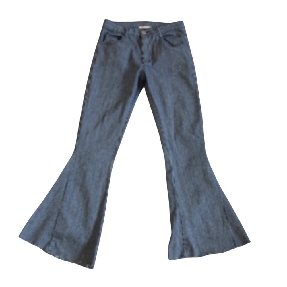 SaintsandHearts Y2K Navy Pinstripe Flare Pants M‎ Low Rise Stretchy Bell Bottom